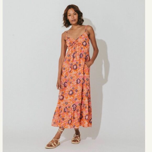 NWT Cleobella Oliana Dress Size Large Orange Floral - Picture 5 of 8